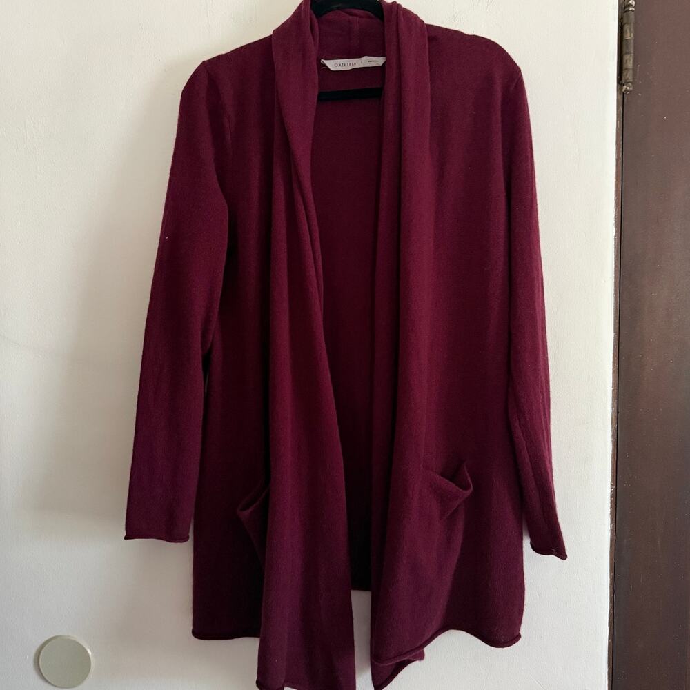 ATHLETA | 100% Cashmere Burgundy Open Front Post Yoga Wrap Cardigan | Large